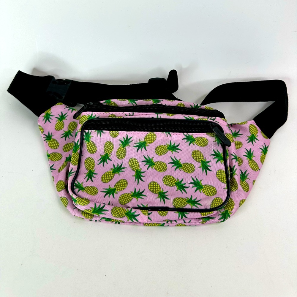 Sojourner Fanny Pack Pineapple Print Belt Bag Womens Pink 3 Pocket Adjustable